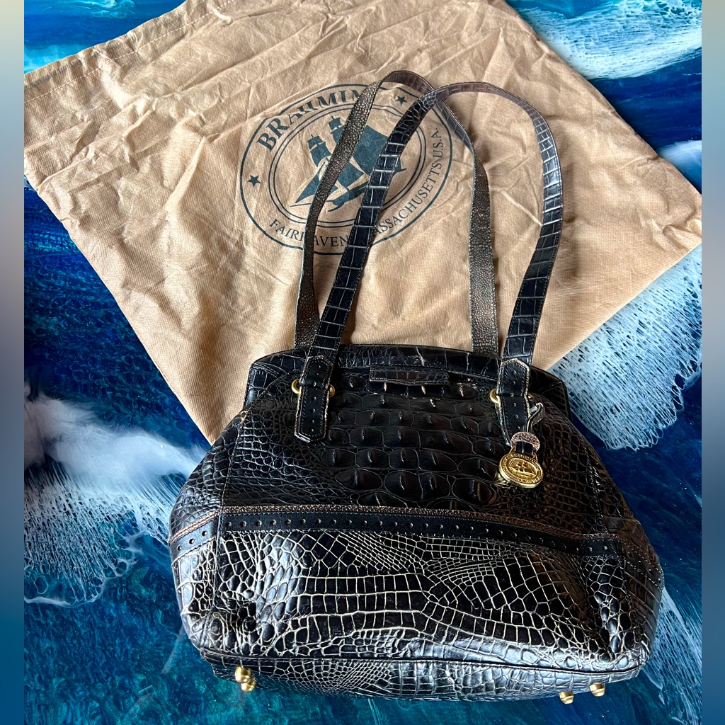 Read Buy Or Bundle! Brahmin Blk/Gold Melbourne Satchel, Magnetic Closure. Rare!